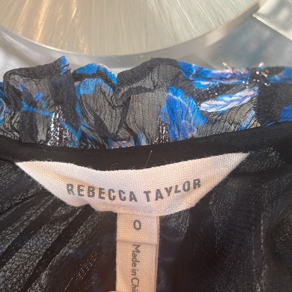 Rebecca Taylor Sleeveless Metallic Print Silk Top in Blue & Black Size 0 - Picture 8 of 11